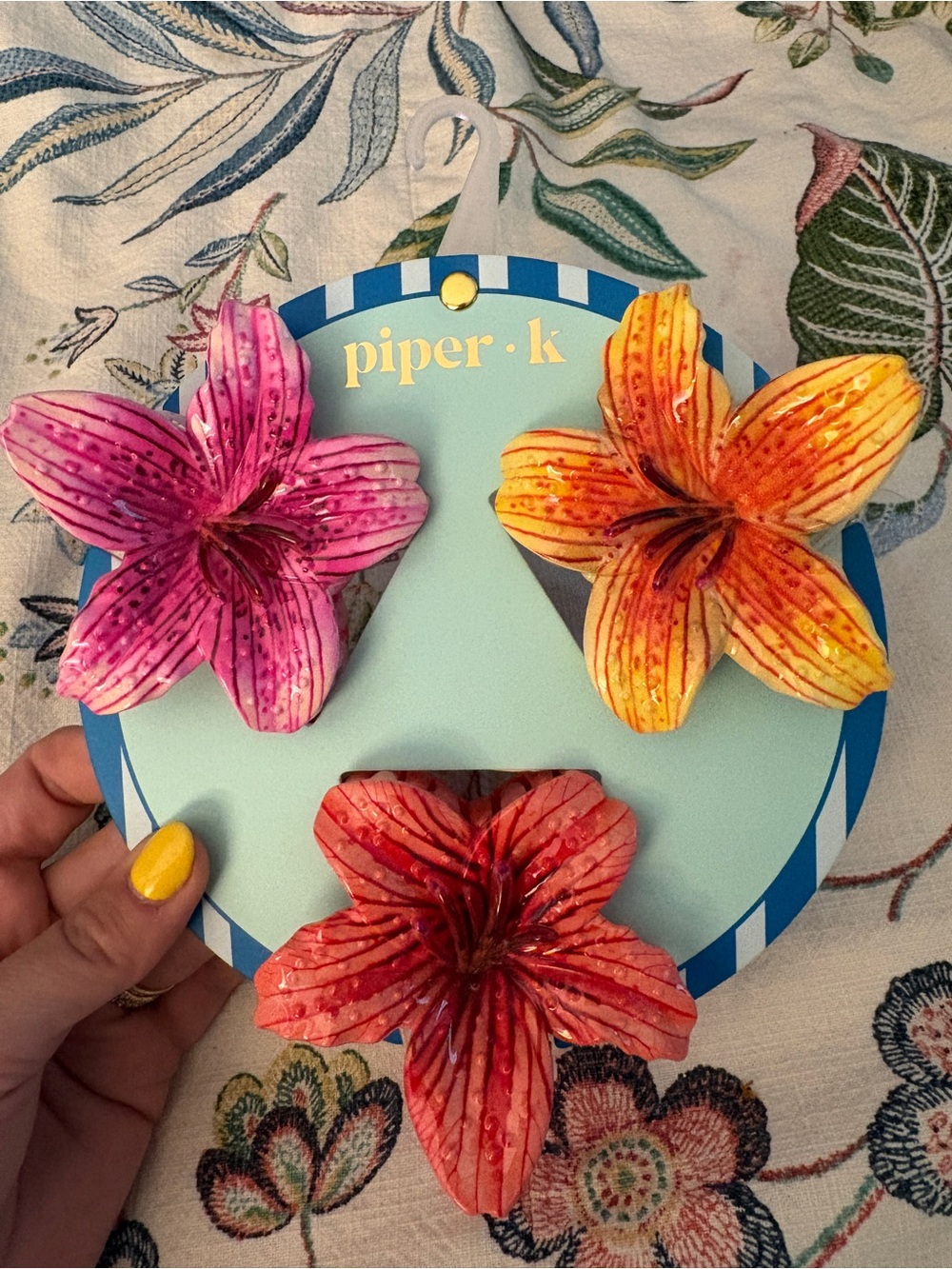 Piper K Floral Hair Clips in Yellow, Pink, and Red-Orange
